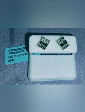 Sterling Silver Moissanite 4.00 CTW Stud Earrings.